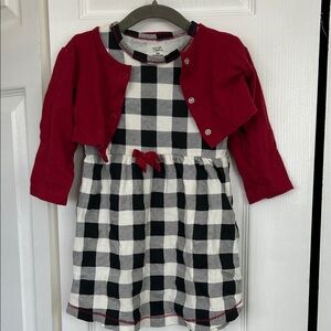 Touched By Nature 100% Organic Cotton Buffalo Check Dress with Red Cardigan